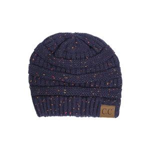 CC C.C Navy Confetti Cable Knit Beanie Hat Cap